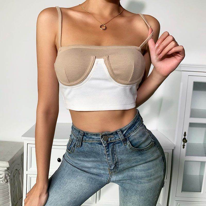 InstaHot Cami Top Women Summer Rib Knit Bikini Patchwork Slash Neck Slim Skinny Backless Crop Top Casual Fashion Strap Tops - EX-STOCK Canada
