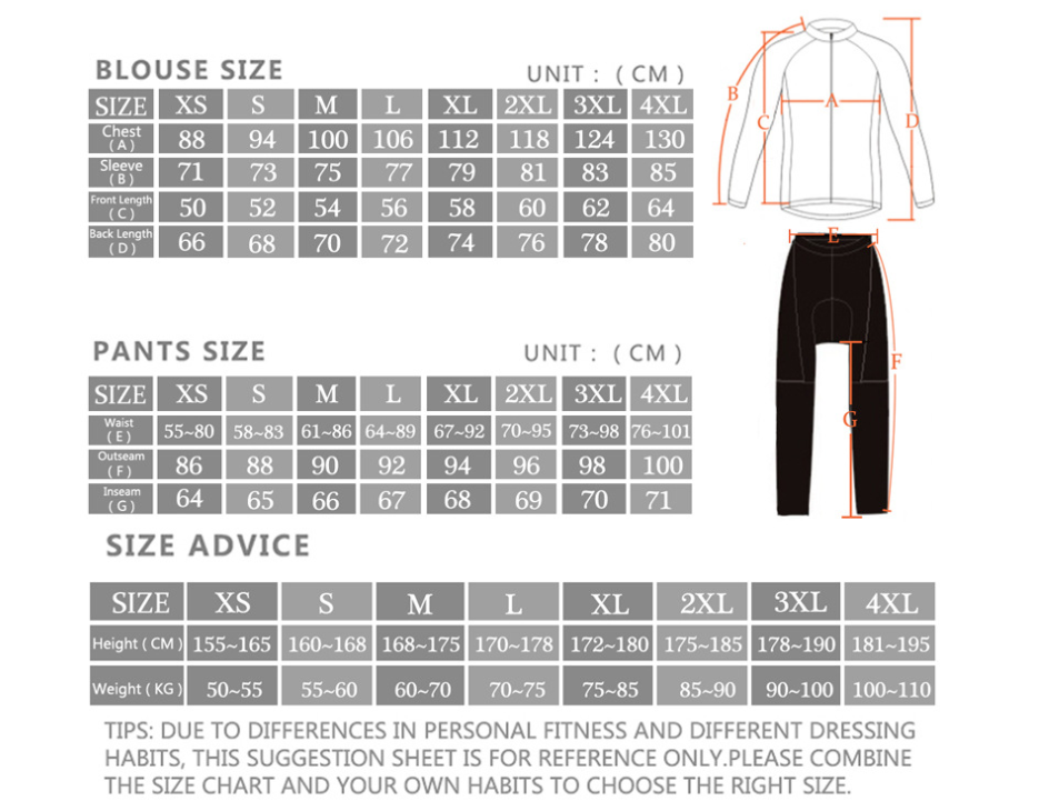 A size chart and measurement guide for a women's blouse and pants, with size tables in Chinese and a size diagram showing how to measure the garment.