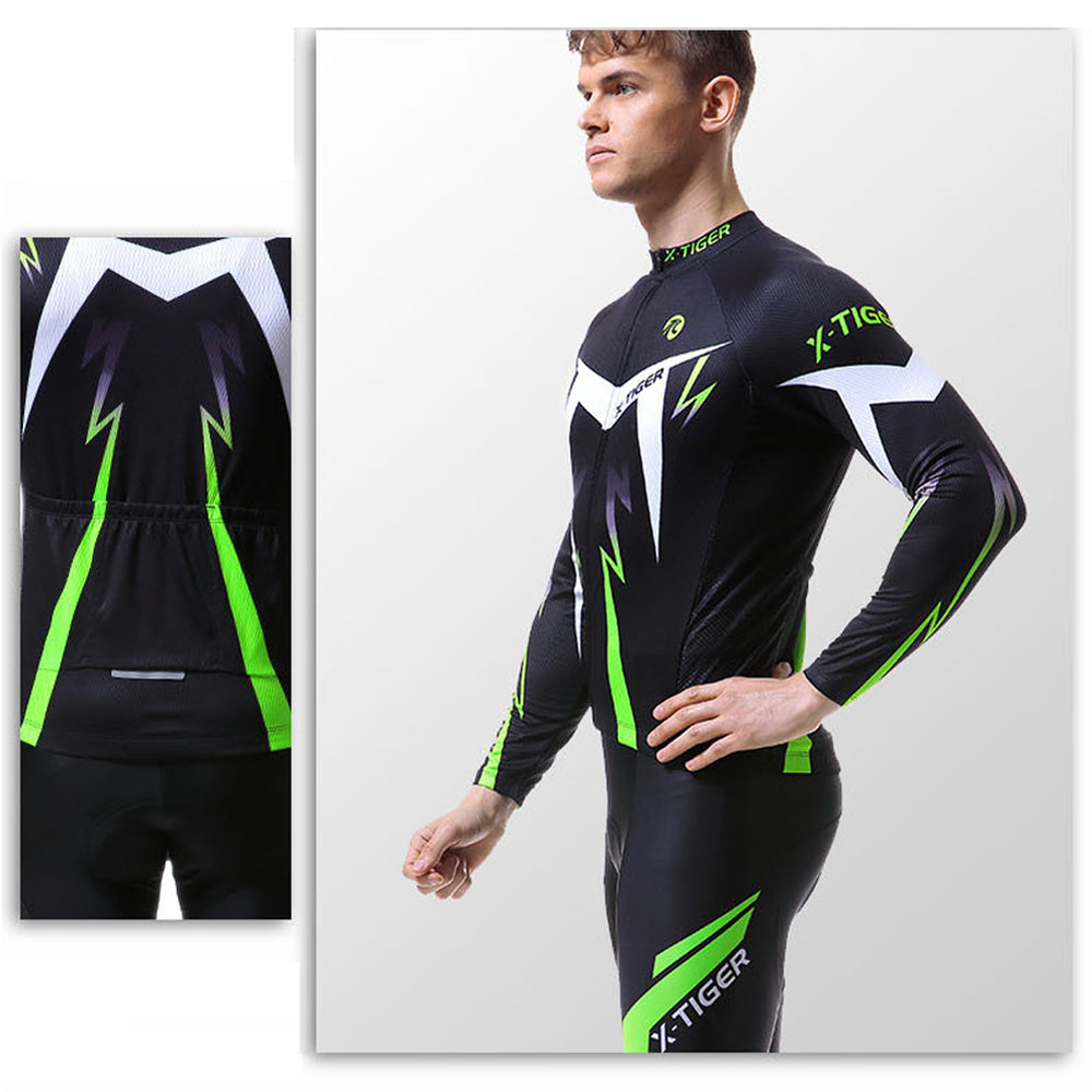 Men's Long Sleeve Cycling Jersey Set – Quick-Dry Road Bike Suit | Red & Green | XS–3XL