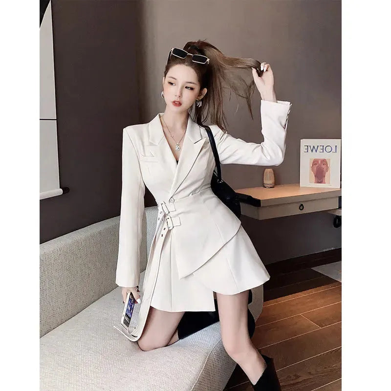Elegant Blazer Dress Mini flared V-neck Dress - EX-STOCK CANADA