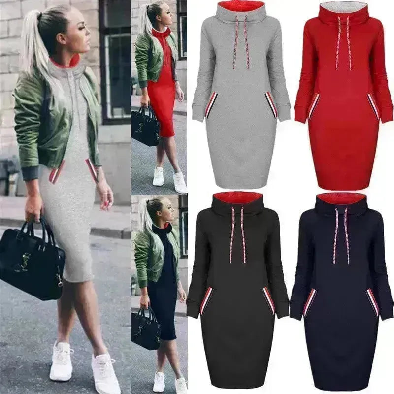 Damen Winter mit Kapuze schlanker Sweatshirt -Kleid mit Kapuze mit Kapuze