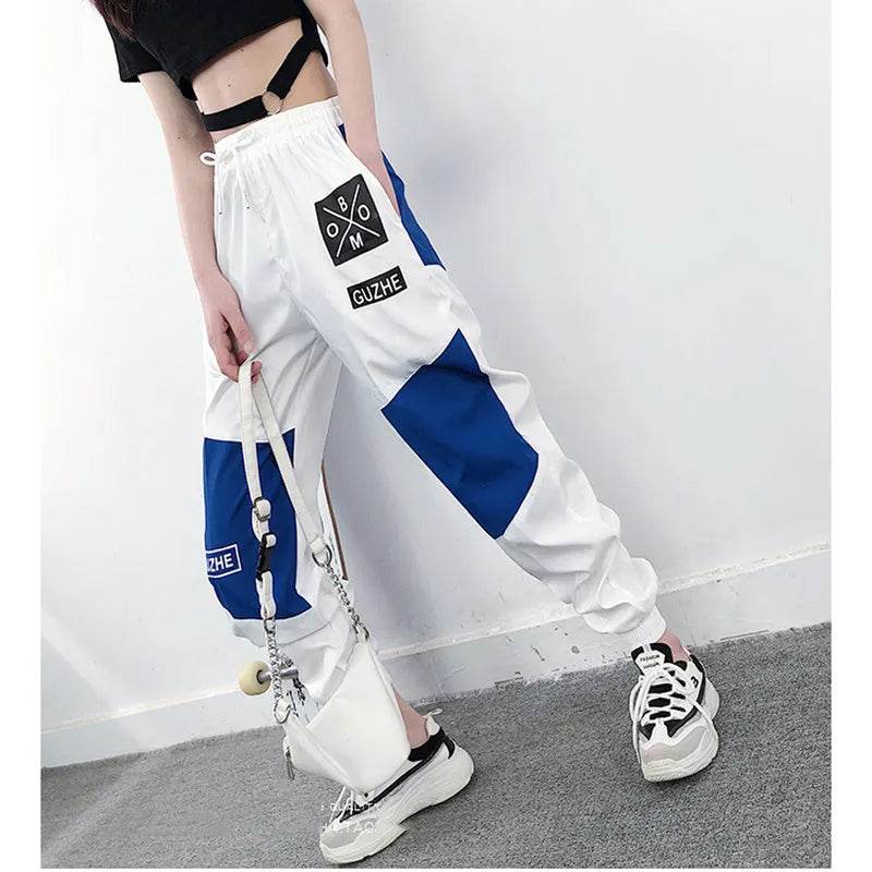 High Waist Letter Spliced Cargo Pants Women Loose Harajuku - EX-STOCK Canada