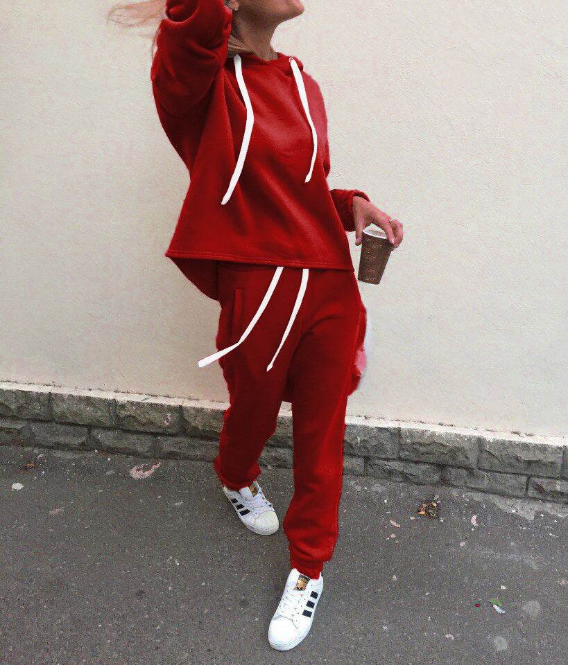 2pcs unisex Drawstring Hoodie Sport suit Athleisure wear - EX-STOCK Canada