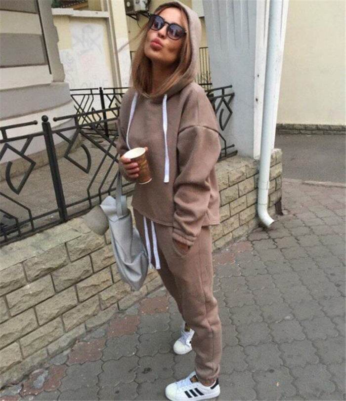 2pcs unisex Drawstring Hoodie Sport suit Athleisure wear - EX-STOCK Canada