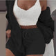 Winter Sexy Women Home Wear Suit Casual Pajamas Set Lady Female Soft Warm Long Sleeve Exposed Navel Vest Shorts Set - EX-STOCK Canada