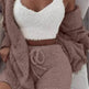Winter Sexy Women Home Wear Suit Casual Pajamas Set Lady Female Soft Warm Long Sleeve Exposed Navel Vest Shorts Set - EX-STOCK Canada