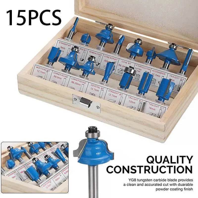 15 pcs Trimming Milling Cutter Set Woodworking Milling Router Bits - EX-STOCK Canada