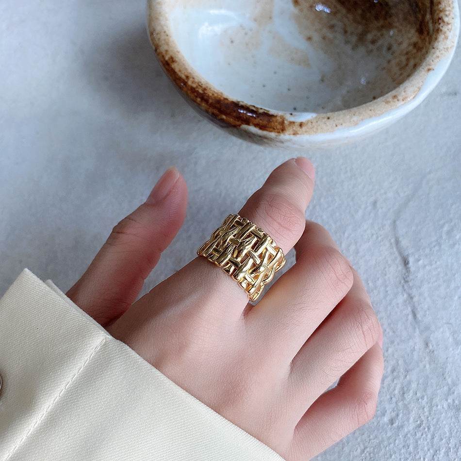 Woven Ring Women European And American Hollow Cross Wide Version Live Simple Ring - EX-STOCK Canada