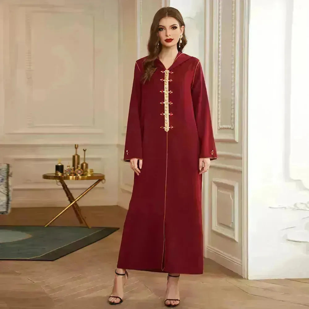 Rivestimento in oro rosso scuro a mano vetta con cappuccio di diamanti Medio Oriente Dubai Turchia del Sud-est asiatico Abaya Abbigliamento da donna