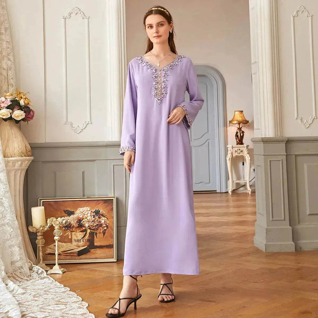 Casual Light Purple Heavy Industry Rhinestone Phnom Penh Robe Middle East Turkey Dress - EX-STOCK Canada