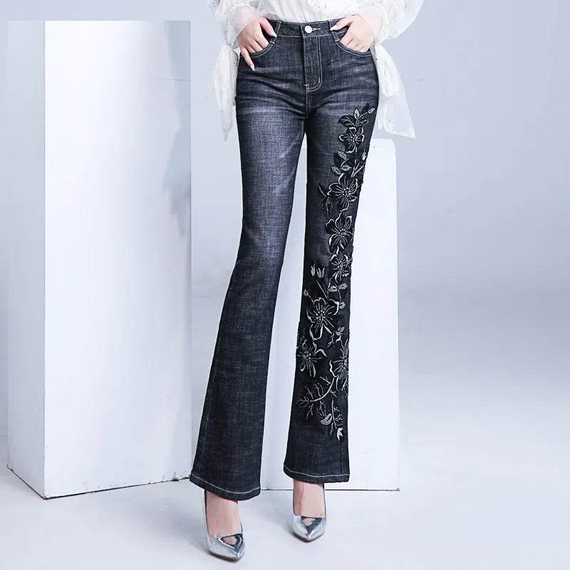 Women's Embroidered Bootcut High Waist Slim Fit Flared Jeans Trouser pant - EX-STOCK Canada
