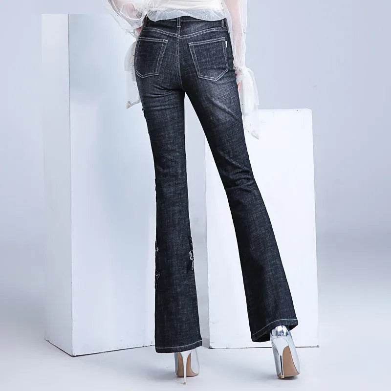 Women's Embroidered Bootcut High Waist Slim Fit Flared Jeans Trouser pant - EX-STOCK Canada