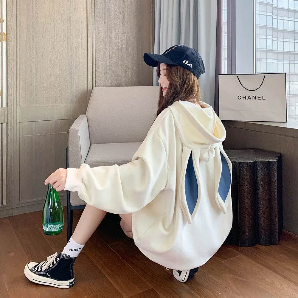 Cute Women Girls Rabbit Ears Plus Velvet Thick Hoodies Pullover Pocket Sweatshirts - EX-STOCK Canada