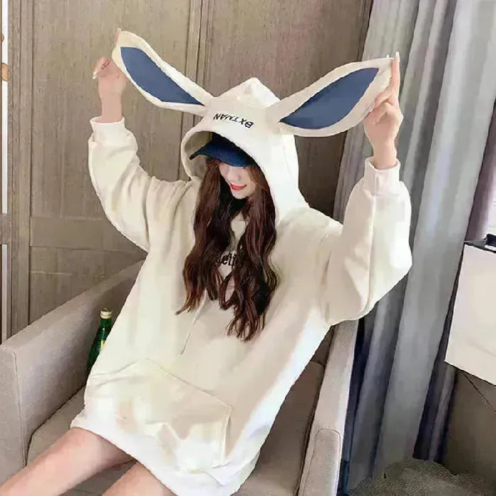 Femmes mignonnes filles oreilles de lapin plus velours à capuche épais à sweats de poche pull