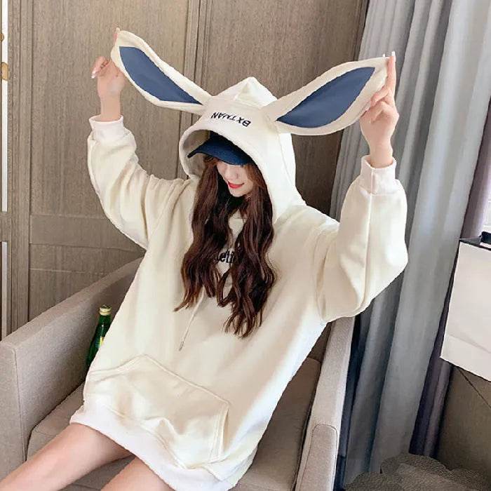 Cute Women Girls Rabbit Ears Plus Velvet Thick Hoodies Pullover Pocket Sweatshirts - EX-STOCK Canada
