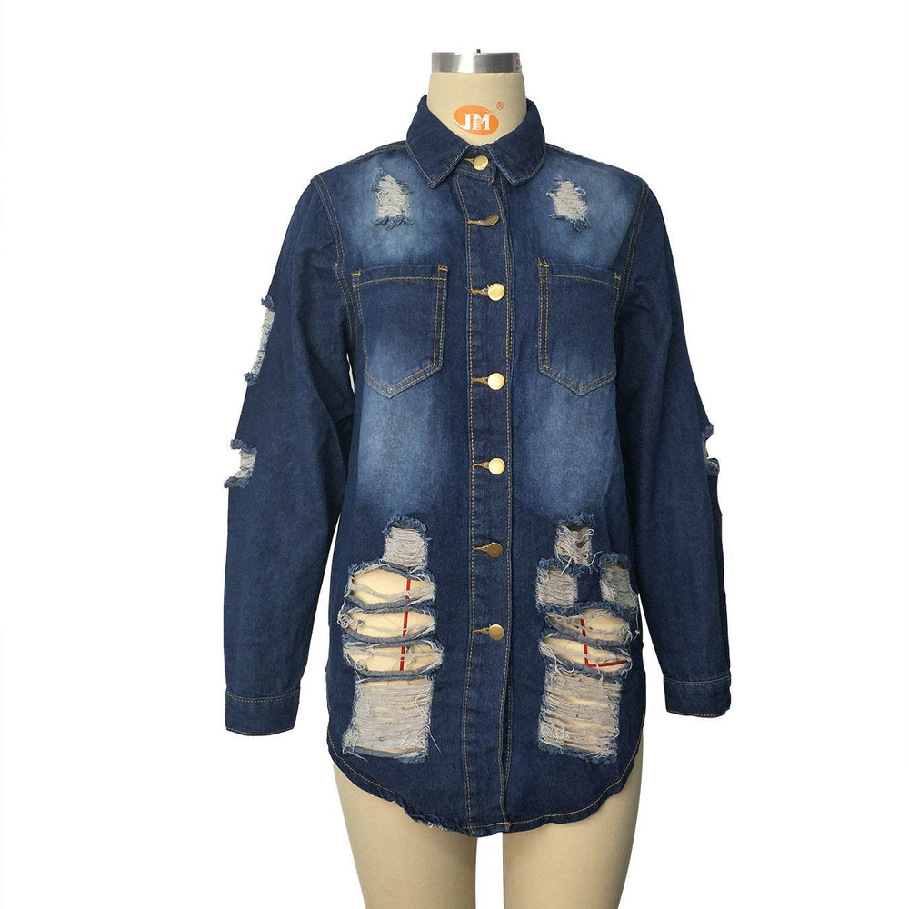 Fashion Ripped Casual Long Sleeve Mini Shirt dress Denim Jacket WOMEN - EX-STOCK Canada