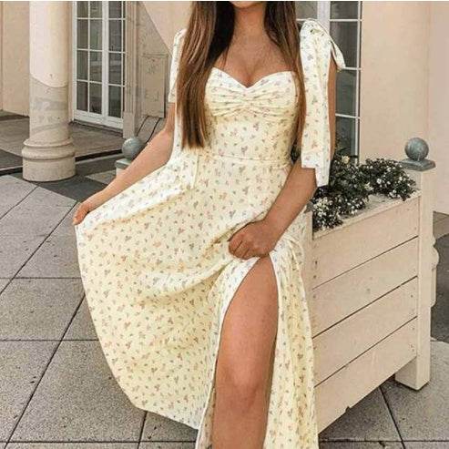 Summer Floral Print Dress Women Sexy Party Long Dresses Puff Short Sleeve - EX-STOCK Canada