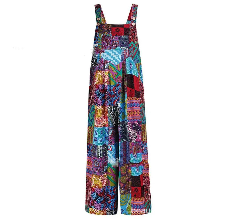Casual Summer Cotton Floral Sleeveless loose Jumpsuit - EX-STOCK Canada