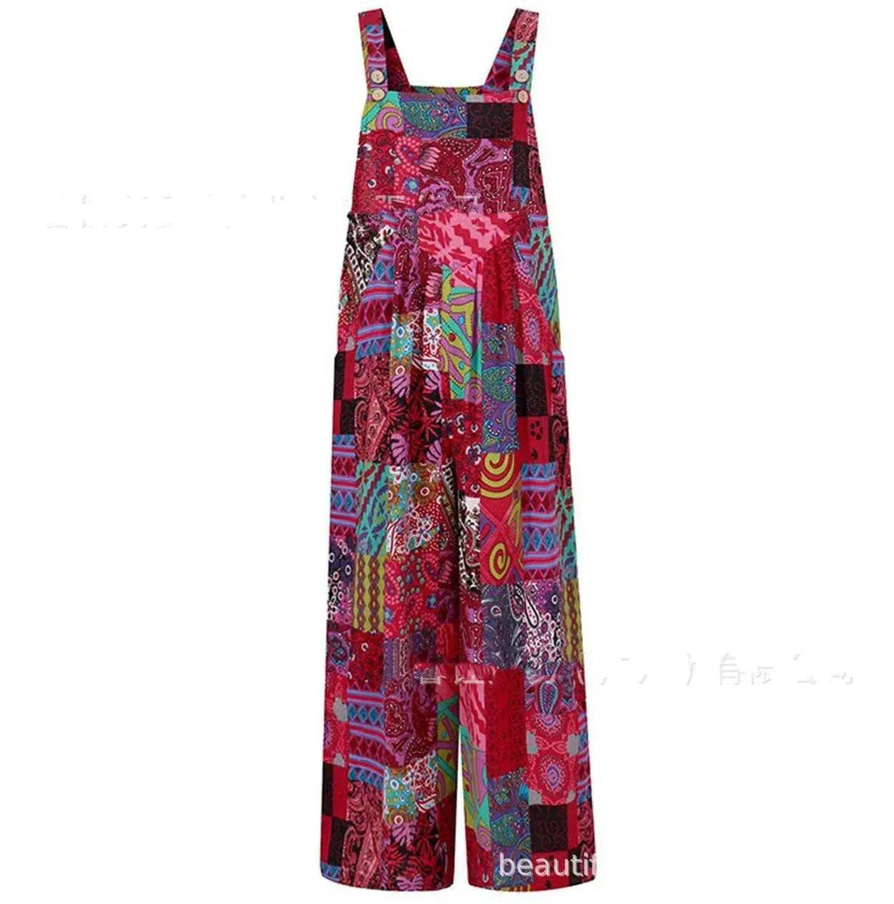 Casual Summer Cotton Floral Sleeveless loose Jumpsuit - EX-STOCK Canada