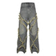Wash Distressed Stitching Baggy Jeans Pant With Whiskers Same Style For Men And Women - EX-STOCK Canada