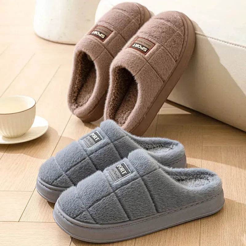 Men's Plaid Cotton Slippers Winter Warm House Shoes Indoor Thick-soled Non-slip Bedroom Floor Slipper Couple - EX-STOCK Canada
