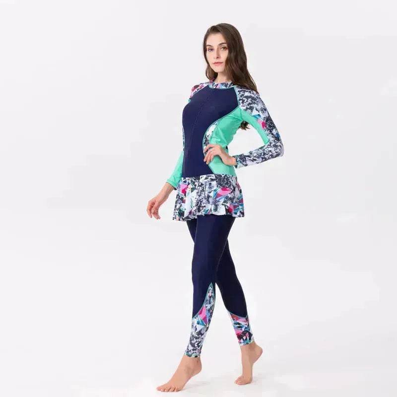One-Piece Long Sleeve Long Skirt Swimsuit - EX-STOCK Canada