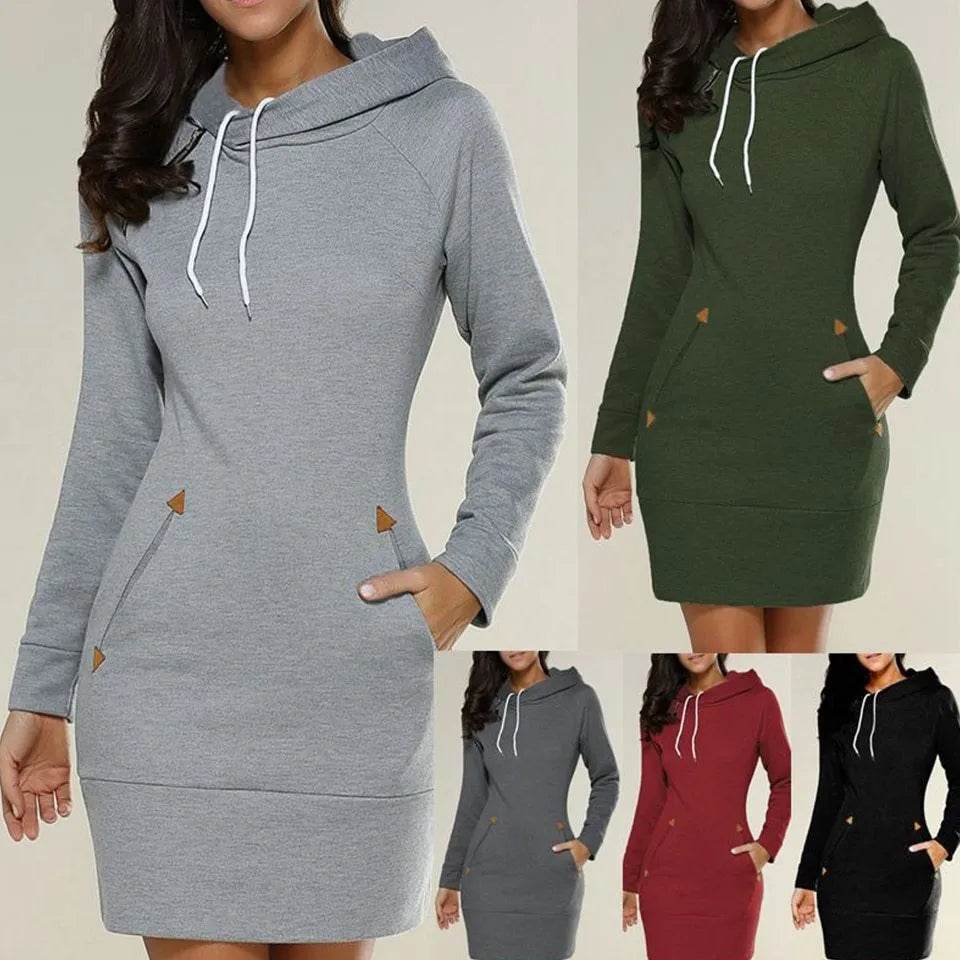 Women New hooded zipper pullover mid-length sweater - EX-STOCK Canada