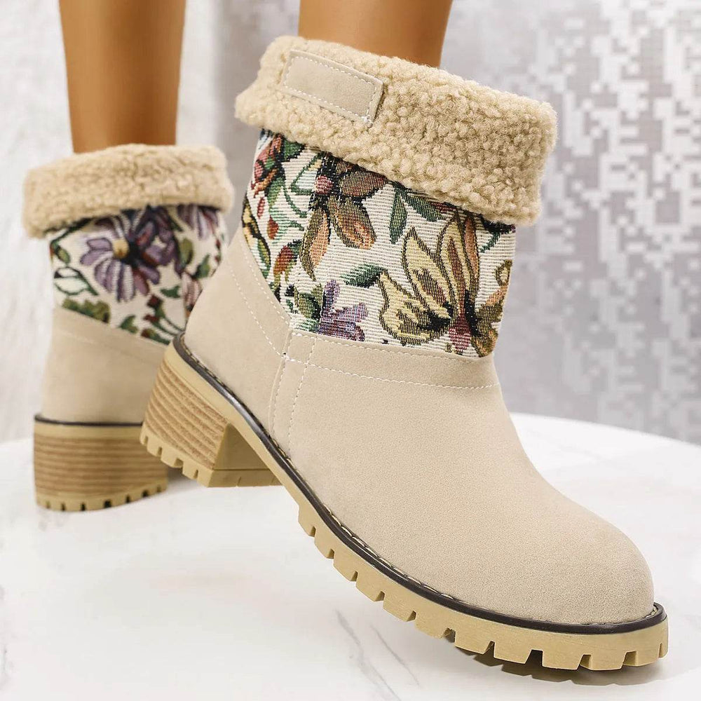 Flowers Embroidered Snow Boots Ethnic Style Platform Thick Square Heel Mid-tube Boot Winter Warm Cotton Shoes For Women - EX-STOCK Canada