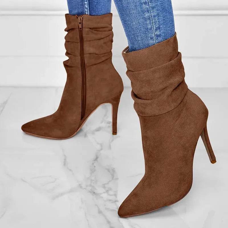 Pointed Toe Stiletto Heel Ankle Boots For Women Side Zipper Shoes - EX-STOCK Canada