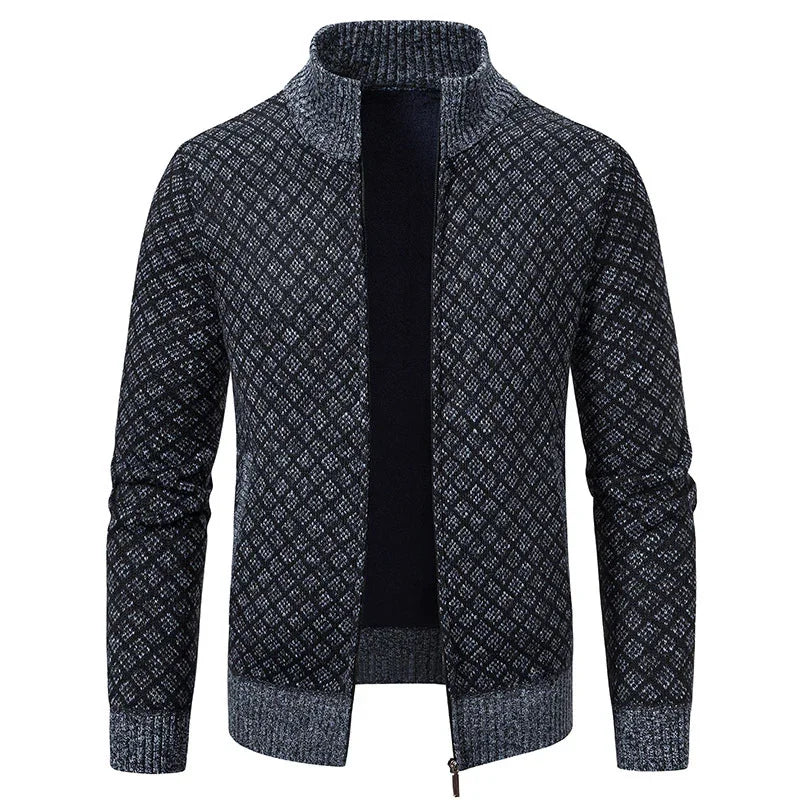 Thickened Plaid Print Jacket Cardigan Fashion Slim Fit Zipper Stand Collar Sweater Winter Men's Casual Long Sleeve Knitted Top Clothing EX-STOCK Canada