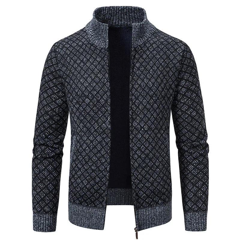 Giacca Cardigan con Stampa a Quadri Spessa, Moda, Vestibilità Slim, Maglione con Cerniera e Collo alla Coreana, Maglione Invernale da Uomo, Top Casual a Manica Lunga, Tessuto Lavorato a MagliaEX-STOCK Canada