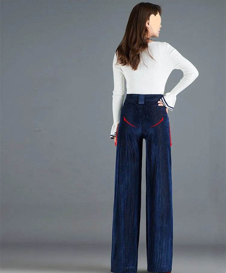 Gold Silk Striped Velvet Wide Leg trouser Pants Women - EX-STOCK Canada