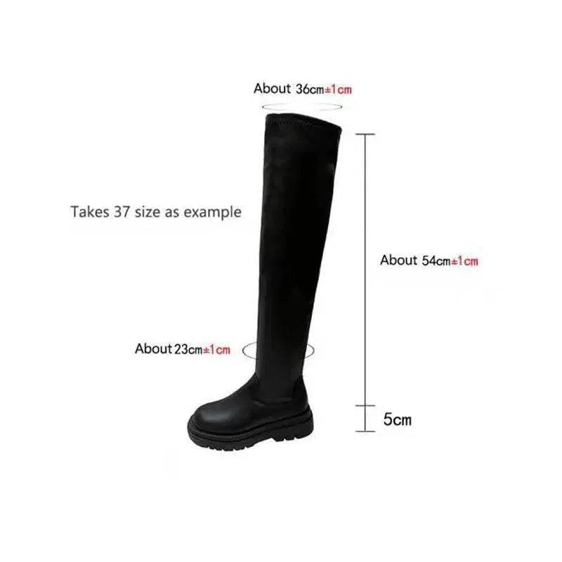 Thick Sole Knee High Boots For Women Chunky Heel Black Long Boots Leather Knight Boots Fashion Winter Shoes - EX-STOCK Canada