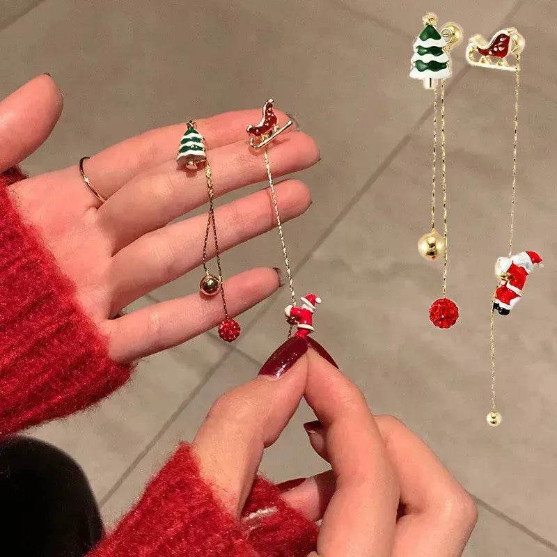 Ins Fashion Xmas Earrings Moving Santa Claus Long Tassel Earrings For Women Christmas Tree Snowflake Asymmetric Drop Earring - EX-STOCK Canada