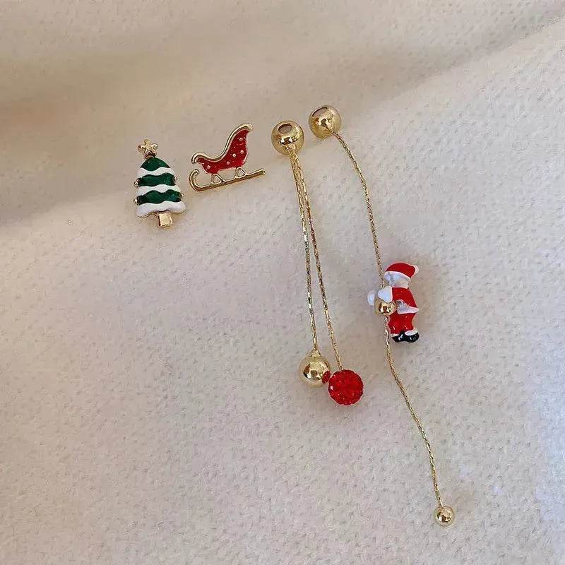 Ins Fashion Xmas Earrings Moving Santa Claus Long Tassel Earrings For Women Christmas Tree Snowflake Asymmetric Drop Earring - EX-STOCK Canada