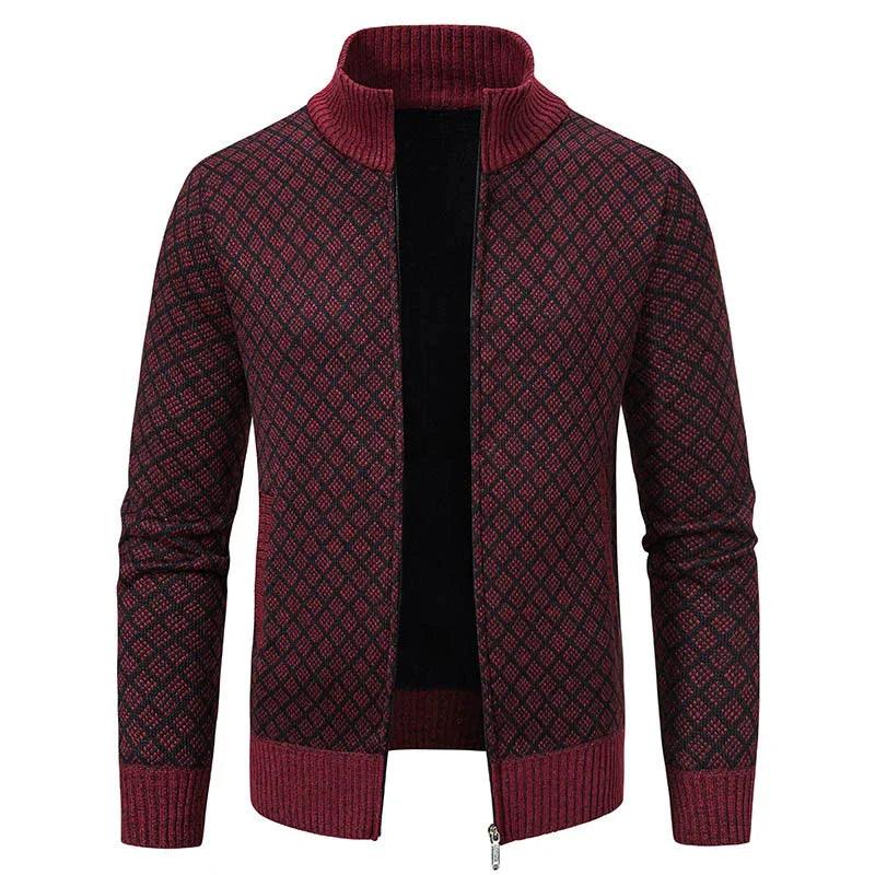 Giacca Cardigan con Stampa a Quadri Spessa, Moda, Vestibilità Slim, Maglione con Cerniera e Collo alla Coreana, Maglione Invernale da Uomo, Top Casual a Manica Lunga, Tessuto Lavorato a MagliaEX-STOCK Canada