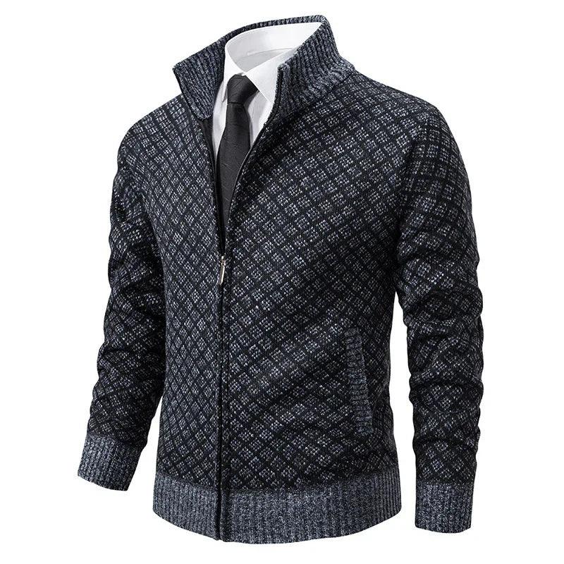 Giacca Cardigan con Stampa a Quadri Spessa, Moda, Vestibilità Slim, Maglione con Cerniera e Collo alla Coreana, Maglione Invernale da Uomo, Top Casual a Manica Lunga, Tessuto Lavorato a MagliaEX-STOCK Canada