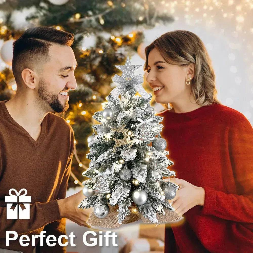 2ft Mini Christmas Tree Decoration With Flocked Snowflakes, Xmas Ornaments For Table Top For Home & Office - EX-STOCK Canada