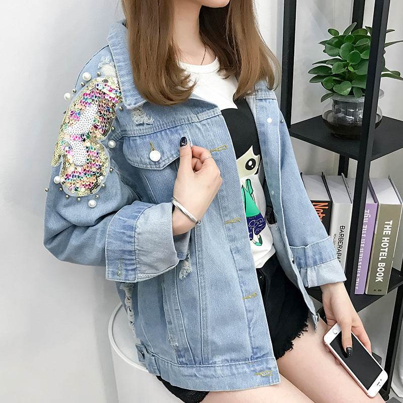 All-match Korean Style Loose Embroidered Denim Jacket Women EX-STOCK Canada