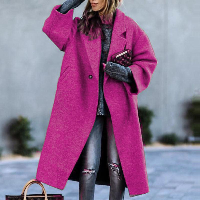 Cappotto Verde in Lana Lunga Autunno e Inverno, Stile Elegante, Adatto al Pendolarismo, Senza Cintura, Collo a Rever, Lento EX-STOCK Canada