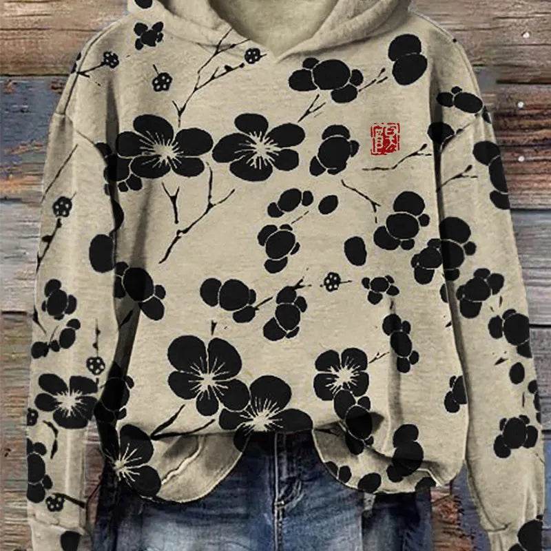 Women Fashion Spring And Autumn Plum Blossom Hooded Super Plus Size Loose-fitting Casual Pullover - EX-STOCK Canada