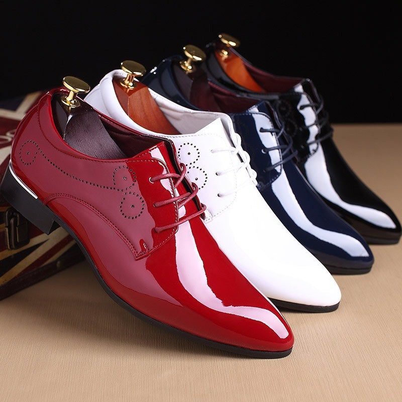 Men's Slip-On Business Casual Leather Dress Shoes – Black, Blue & Red