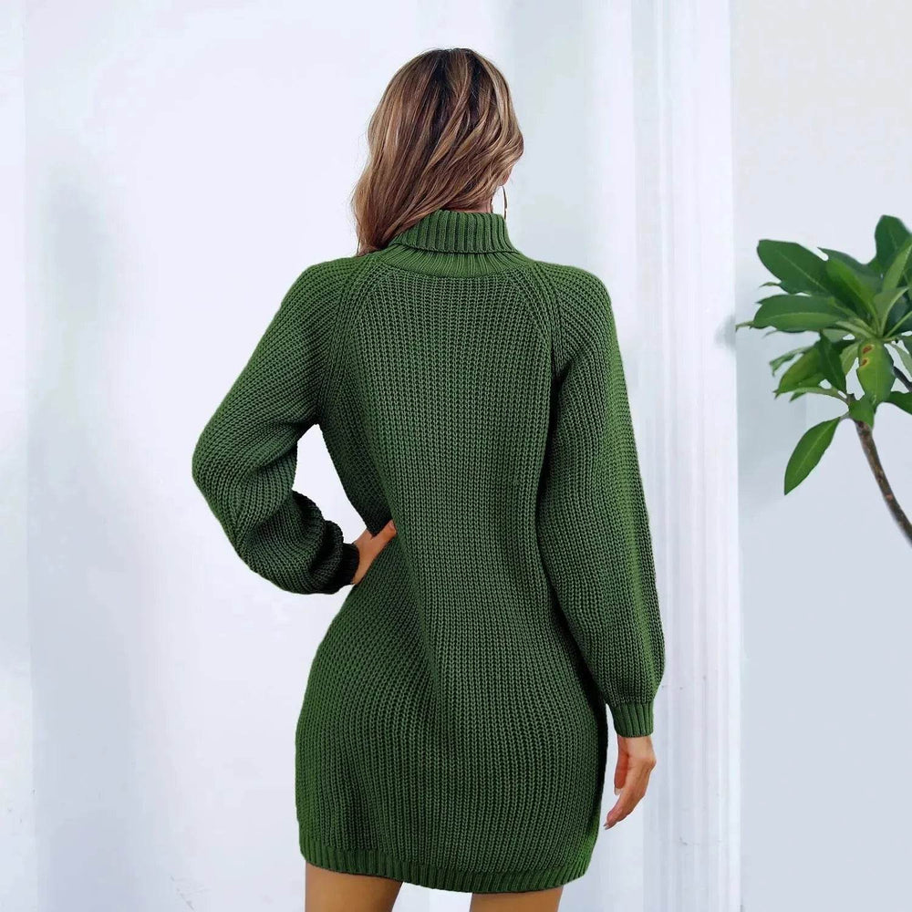 Elegant Autumn Winter Mini Turtleneck Sweater Dress - EX-STOCK Canada
