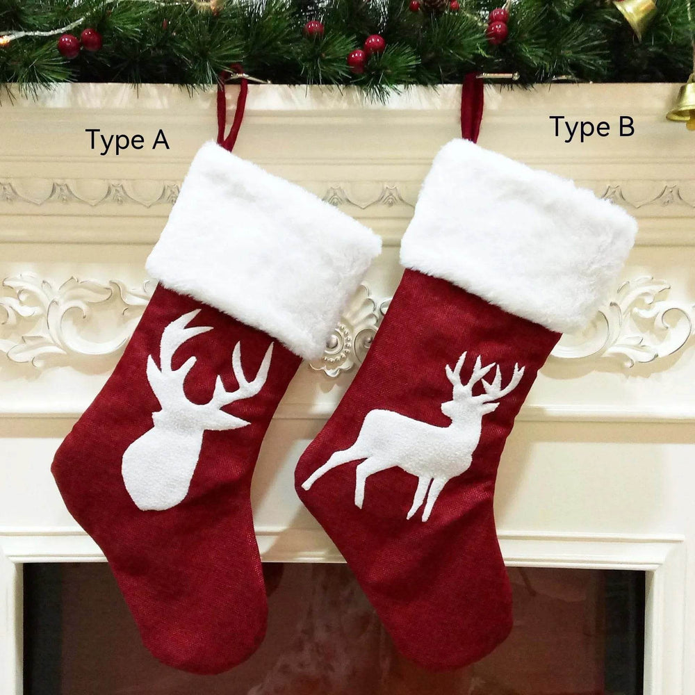 Christmas Stockings Gift Bag Red Hemp Elk Embroidery Christmas Stockings Gift Pendant - EX-STOCK Canada