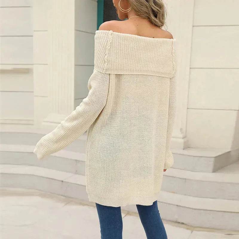 Lapel Loose Off shoulder Winter Knitted Tunic top - EX-STOCK Canada