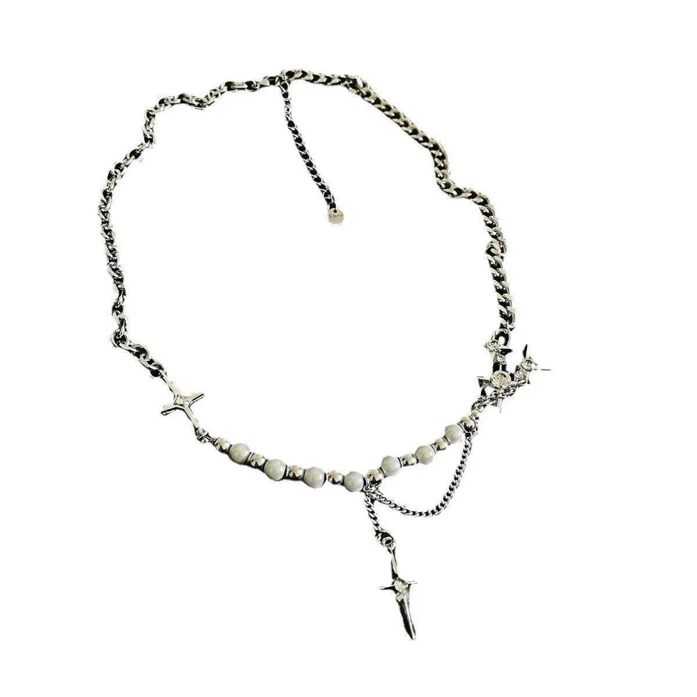 Unisex Style Eight-pointed Stars Reflective Pearl Stitching Necklace - EX-STOCK Canada