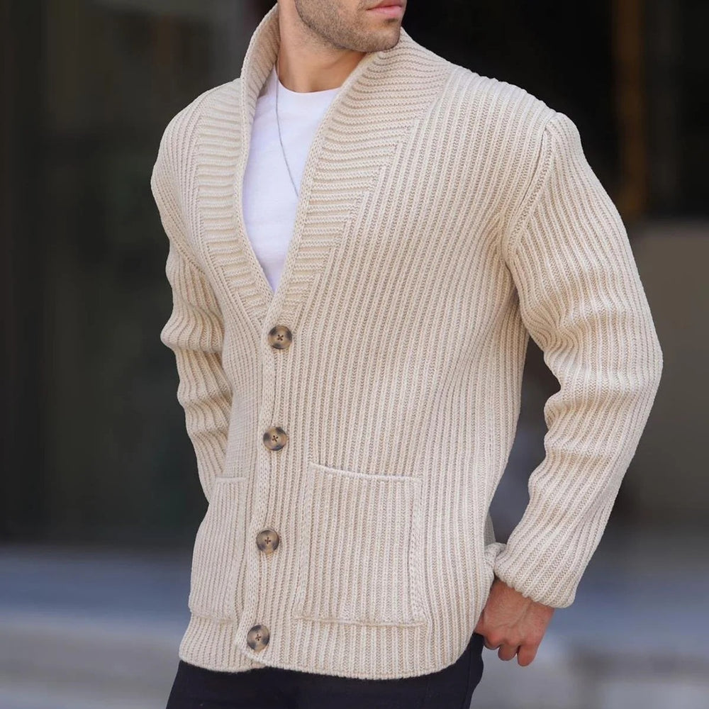 Single-breasted Long Sleeve Lapel Sweater Men's Clothing EX-STOCK Canada