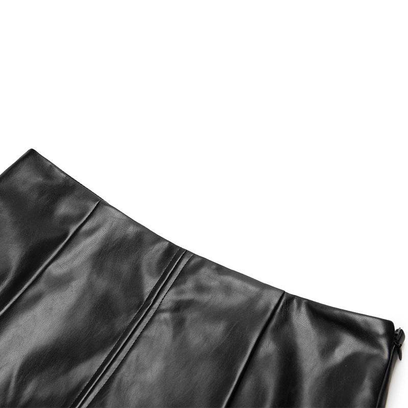 Russian Leather Midi Skirt PU Outer Belt Lining Side Zipper Back Zipper Design Sheath Women's Summer Side Slit Skirt - EX-STOCK Canada