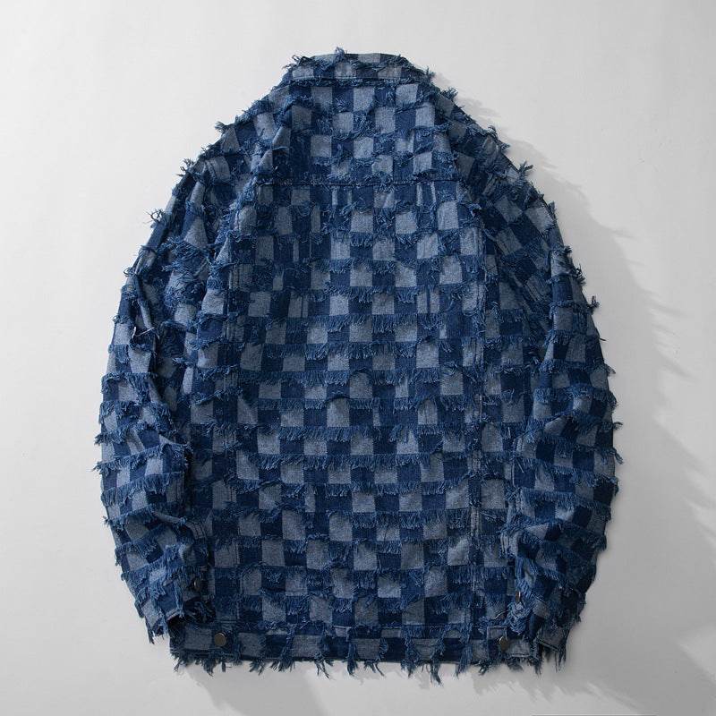 Luxury Hip pop Plaid Checkered Tassel fringe Oversized Denim Jacket for men - EX-STOCK Canada