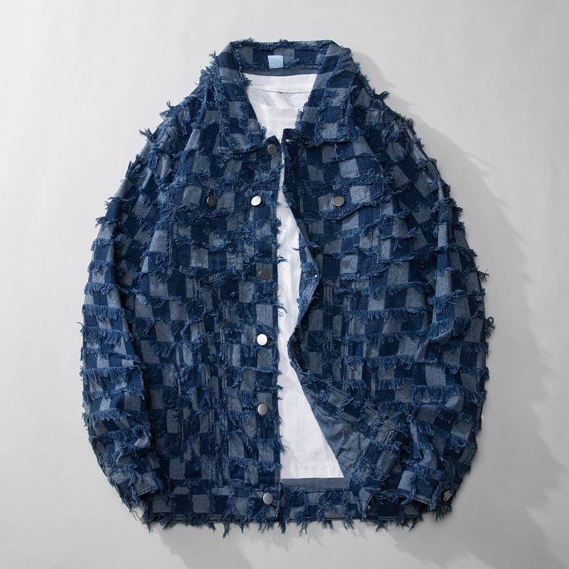 Luxury Hip pop Plaid Checkered Tassel fringe Oversized Denim Jacket for men - EX-STOCK Canada